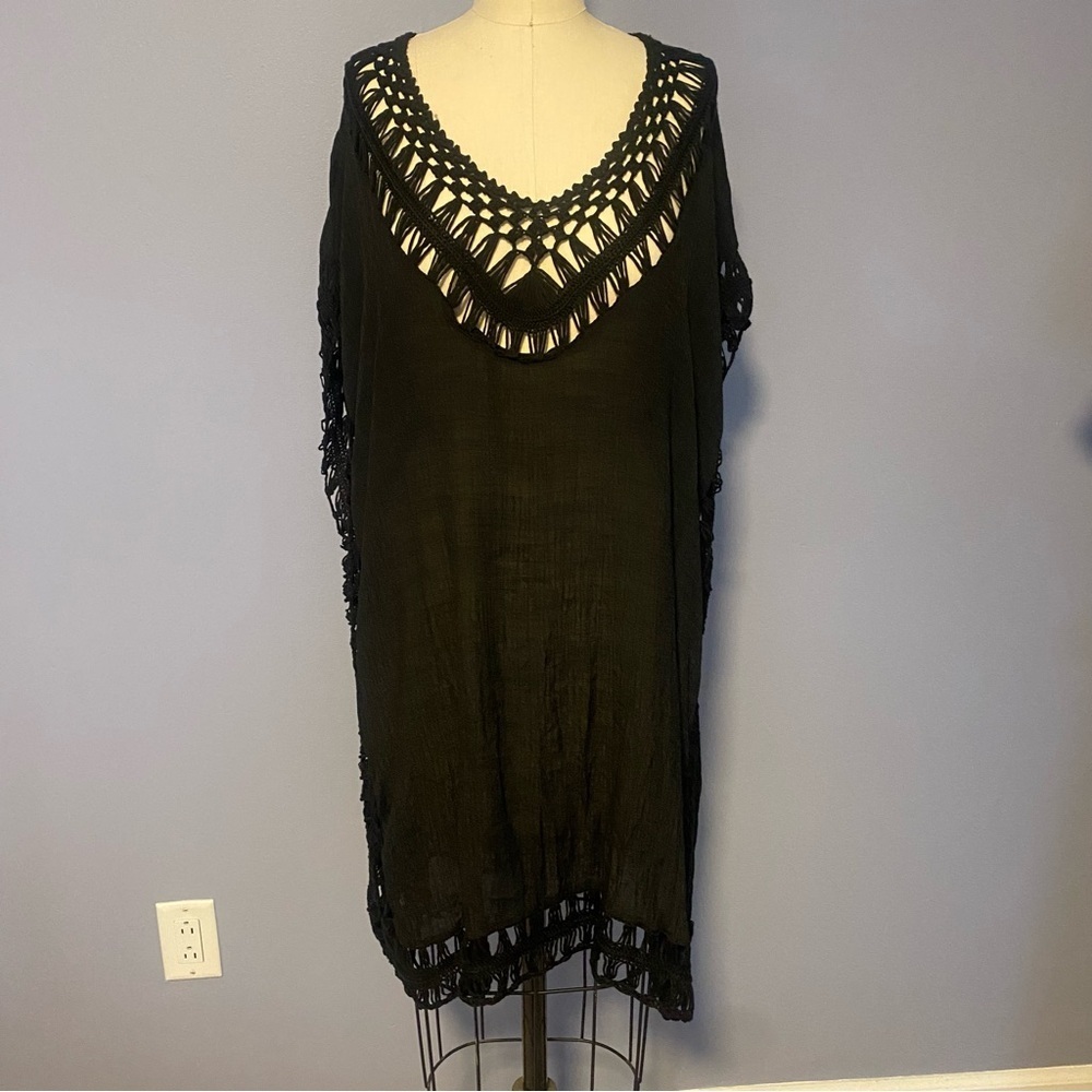 Oversized Tassel Cover Up Black One Size Plus – Imported - Picture 5 of 13